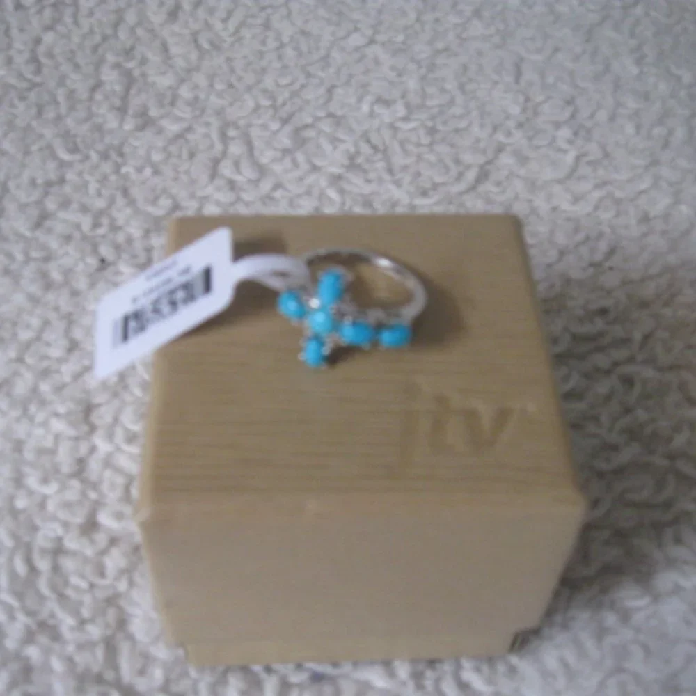 Cabochon Oval & Round Sleeping Beauty Turquoise Sterling Silver Cross Ring
